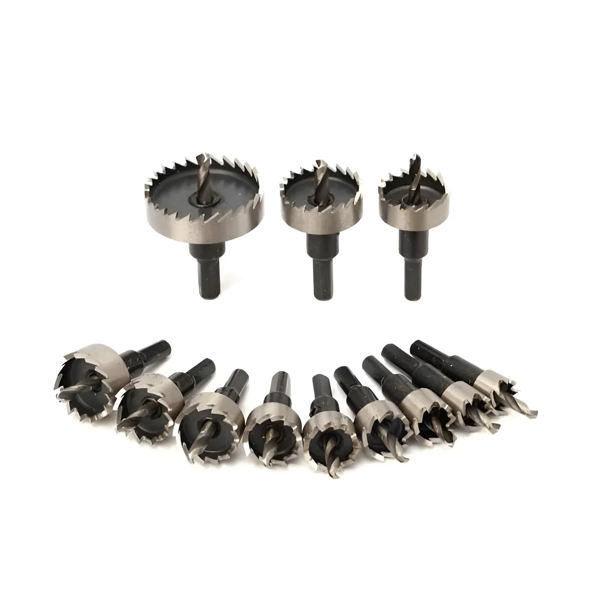 2-piece cutter drill bit set with 12 HSS stainless steel hole saw bits from 15mm to 50mm