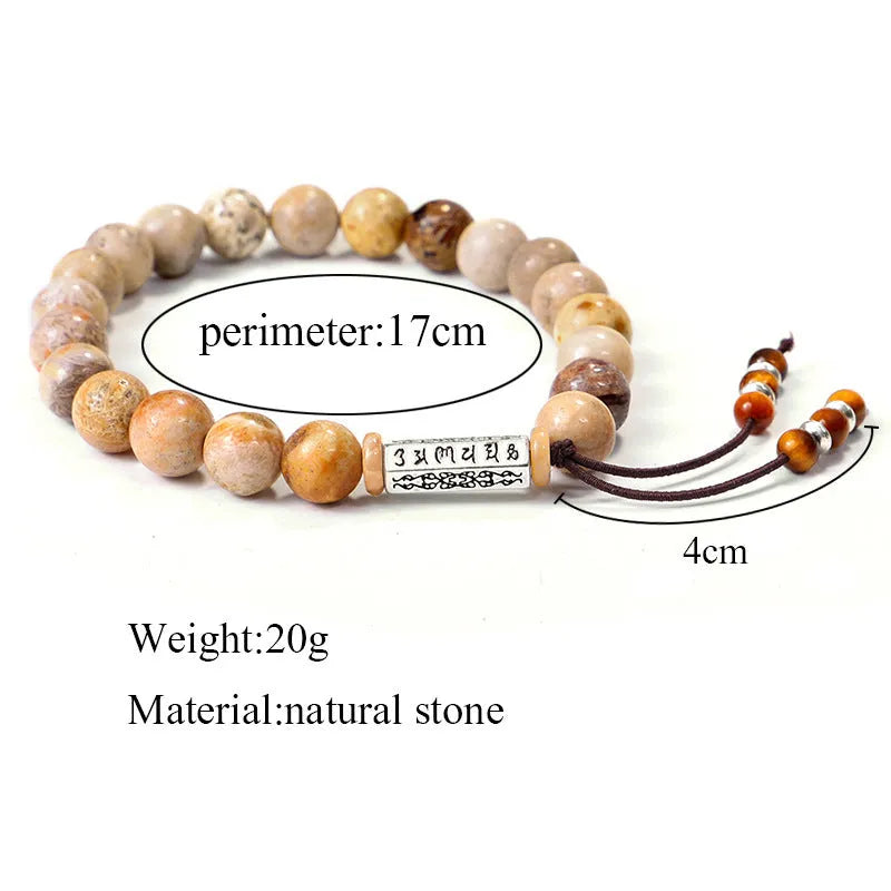 Handmade stone bead bracelet in natural wood colour with retro design