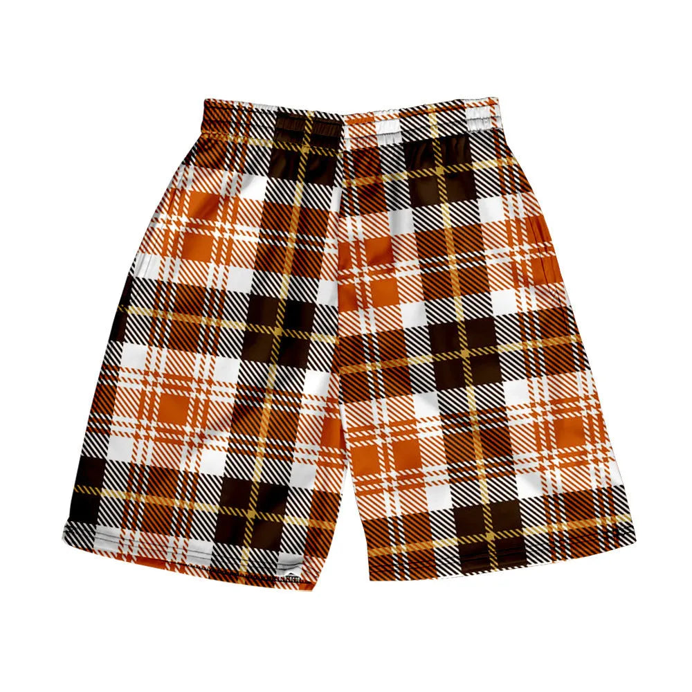 Men's plaid shorts with elastic waistband in polyester fabric available in multiple colours