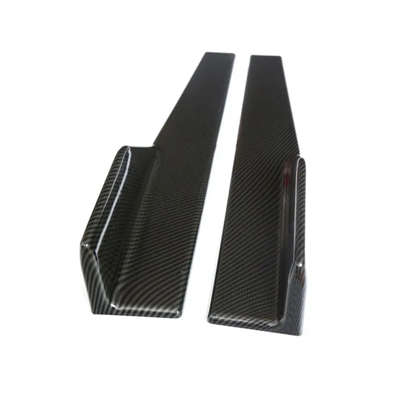 Pair of black PU car side skirts with 3D carbon fibre pattern, each 0.45 m long