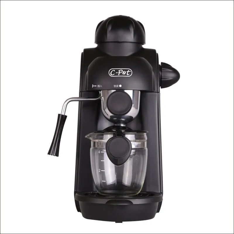 Black home mini espresso machine, semi-automatic steam type, 5-cup capacity, EU model, 730-800W