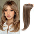 Synthetic clip-in wig hairpiece with inner buckle showing six colour style options