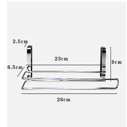 Silver stainless steel kitchen towel rack for cabinet door mounting without installation