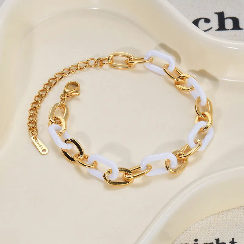 Women's stainless steel resin bracelet with double-layer heart design and electroplated finish