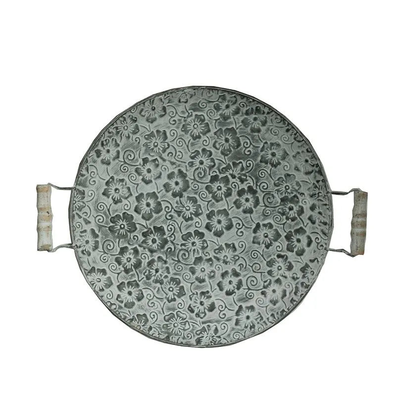 Round wrought iron storage tray with belt detail in European style