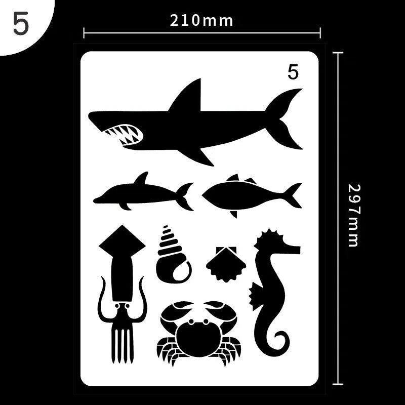 White plastic children's drawing stencil sets showing multiple template designs for tracing and artwork creation