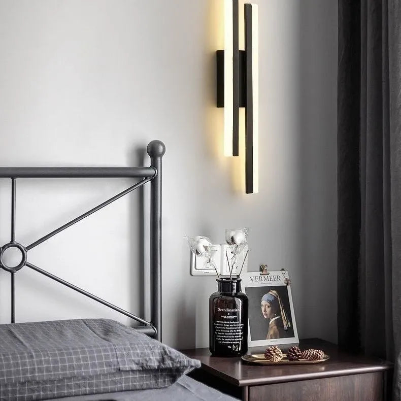 Scandinavian minimalist LED wall light with acrylic shade in black or gold finish, 50cm length