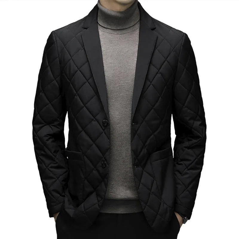 Men's black lapel winter jacket cardigan with side seam pockets