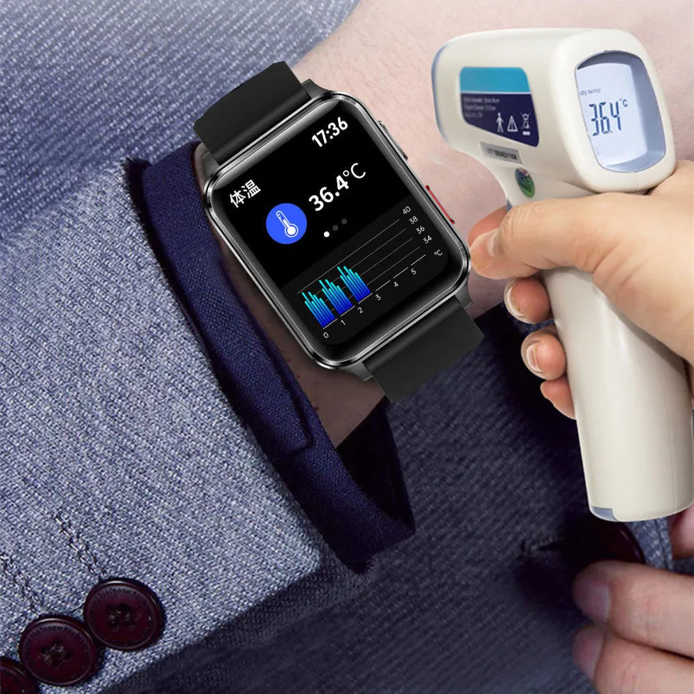 Multi-sport watch with tempered glass screen and silicone wristband showing health monitoring display
