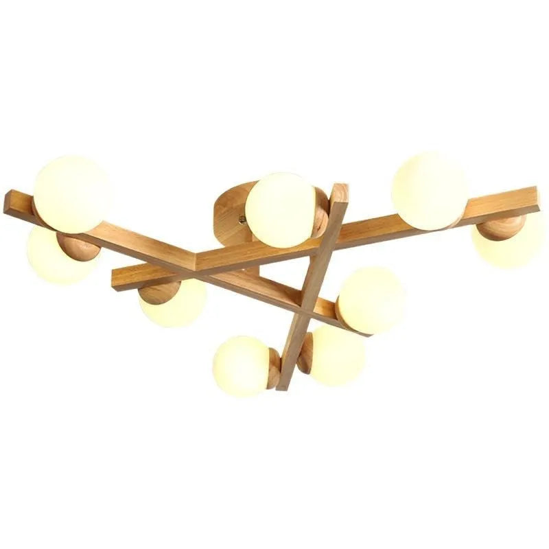 Nordic wooden style ceiling lamp with three light heads for living room modern design