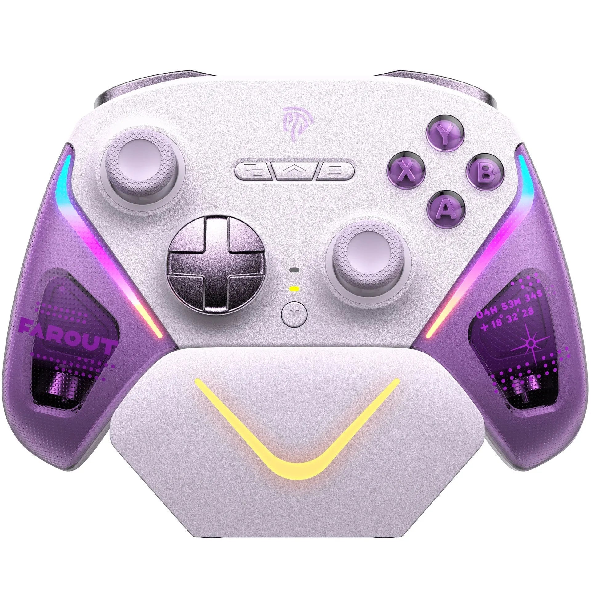 Rocker Smart Startstop Charging Base for game controllers in black, green, or purple, showing type-C port.