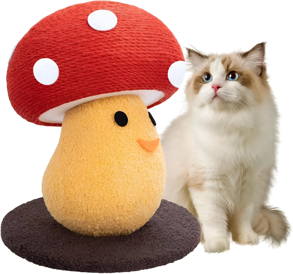 Foldable accordion-design cardboard cat scratcher board with mushroom-shaped lounge