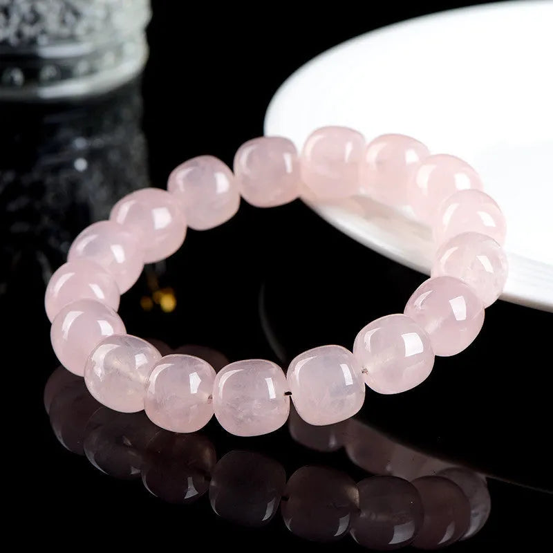 Pink bamboo and crystal barrel bead bracelet with geometric 11-12mm beads