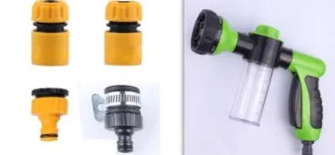 Green high-pressure foam spray gun with adjustable nozzle for car washing and garden cleaning