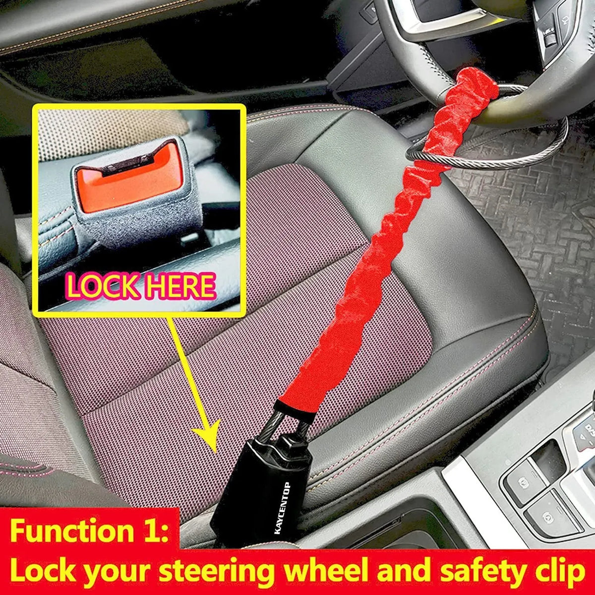 Car steering wheel wire rope lock with iron construction and copper lock core for General Motors vehicles