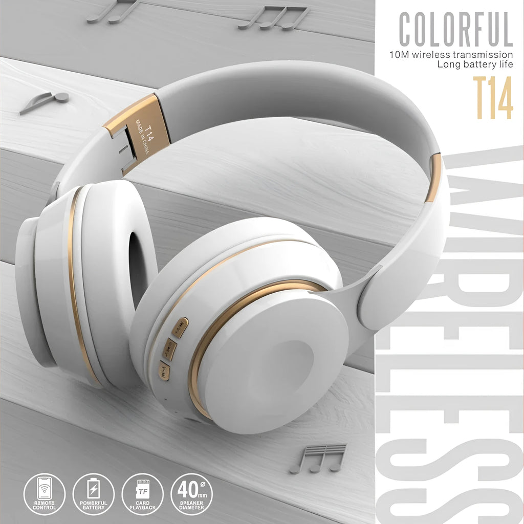Foldable Bluetooth wireless headset earphone in black, white, green, blue, or pink colours