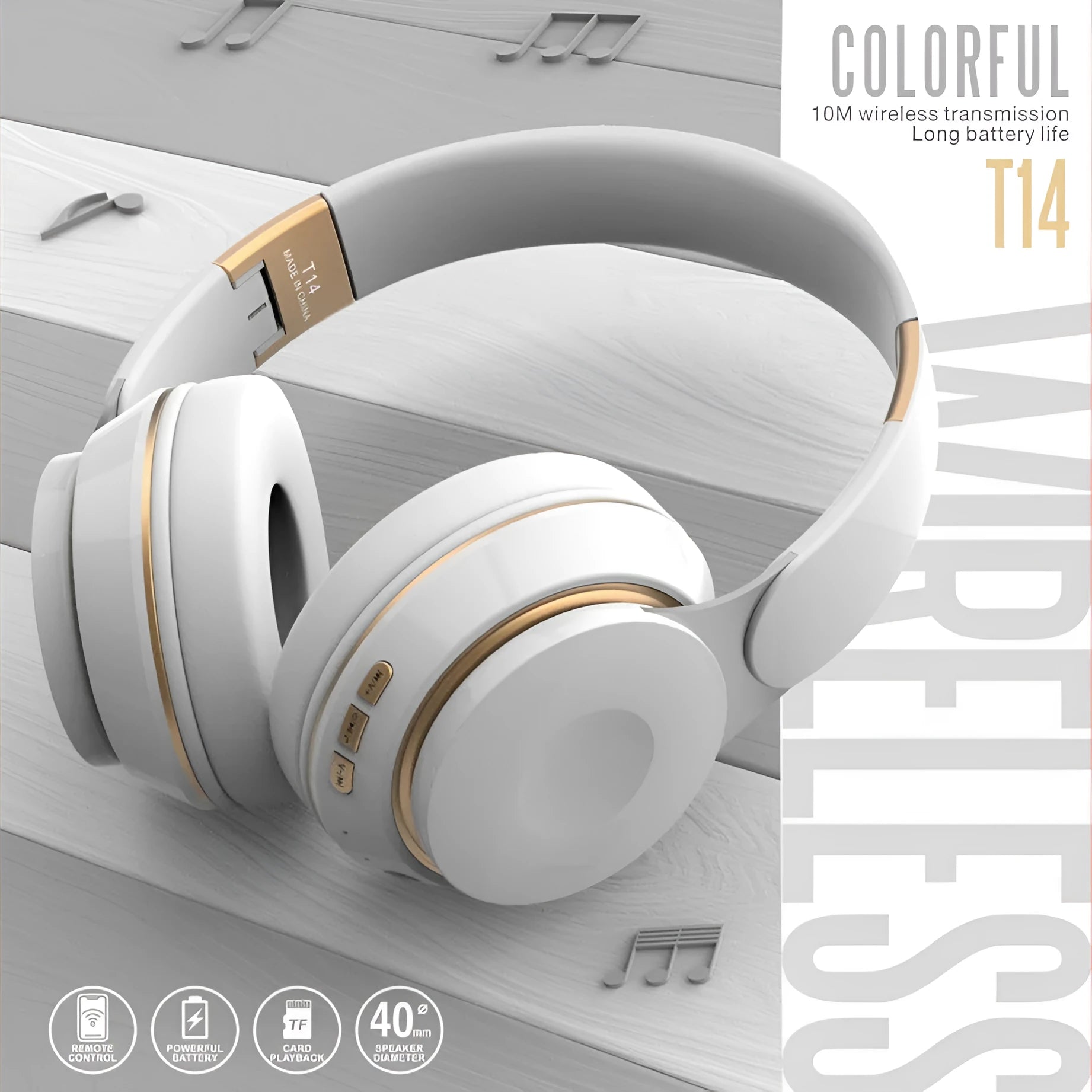 Foldable Bluetooth wireless headset earphone in black, white, green, blue, or pink colours