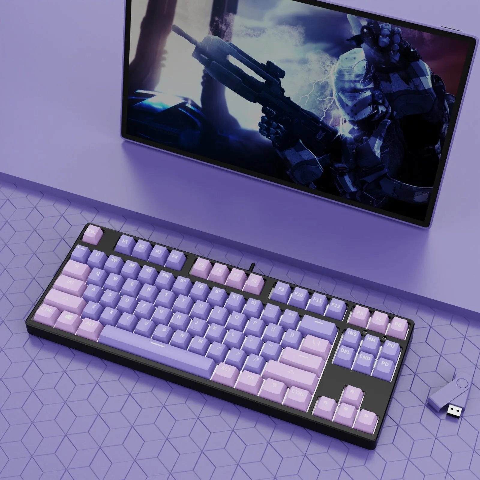 87-key mechanical gaming keyboard with dual-colour backlighting and hot-swappable switches