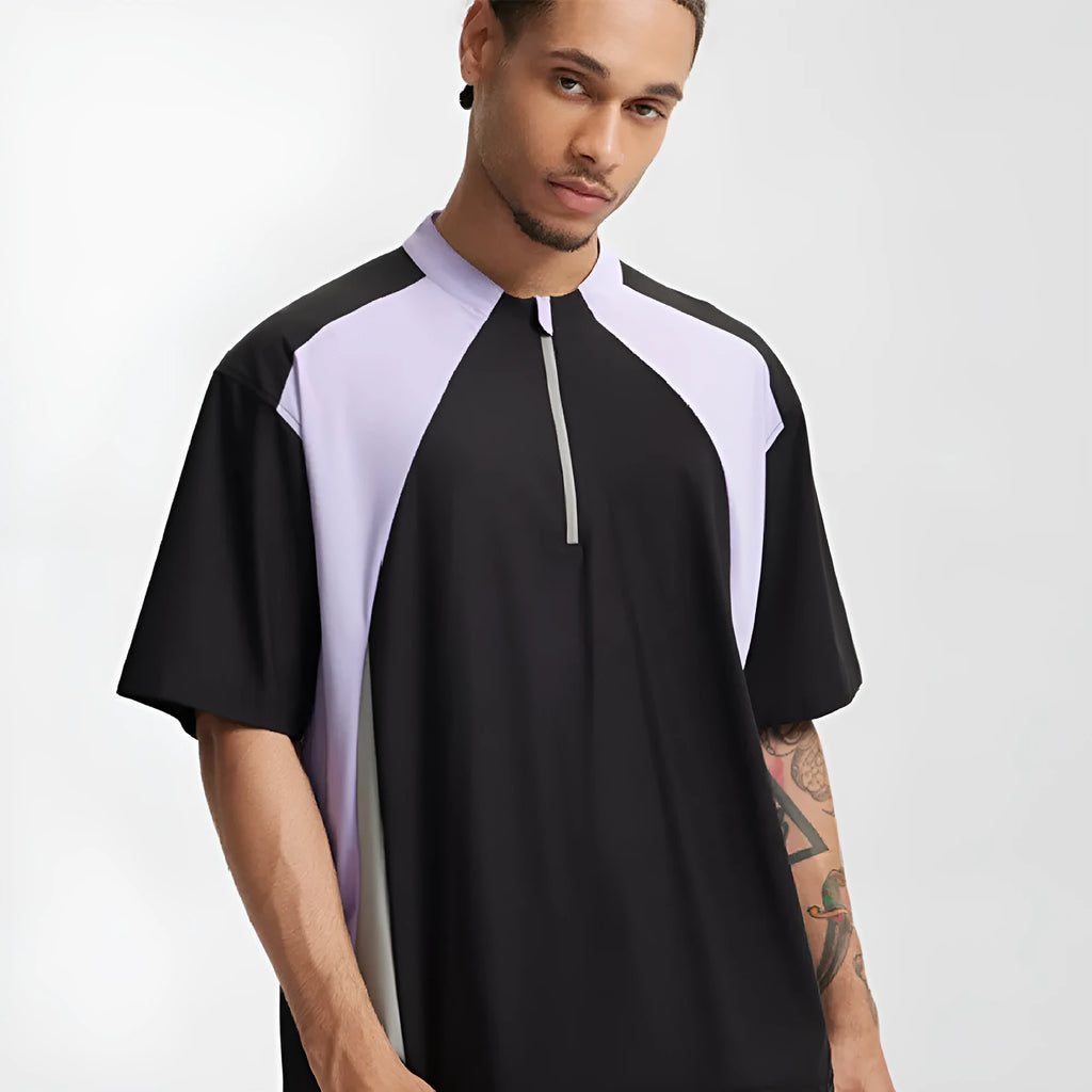 Men's solid colour lightweight polyester shirt with stitching detail in long sleeve and short sleeve styles