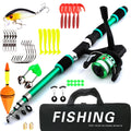 Children's fishing rod set with pole and reel in blue, green, red, or yellow colours with accessory box
