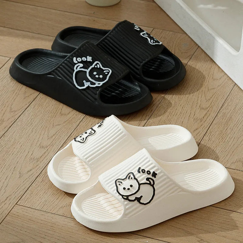 Women's cat design platform slippers with thick EVA sole in various colours