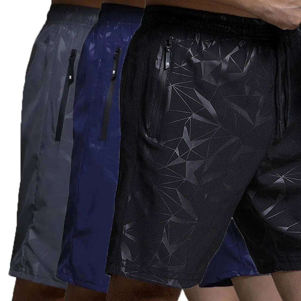 Men's loose fit polyester sports shorts in black, blue or grey colours