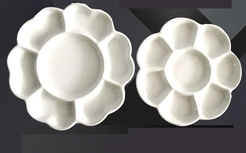 White ceramic plum blossom shaped artist palette for oil, watercolour and acrylic painting