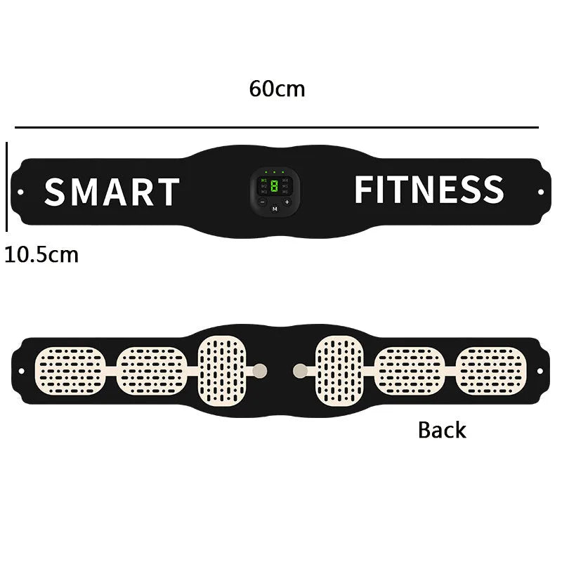 Black fitness belt muscle stimulator with 60x10.5cm PU leather belt sticker, ASS resin host and USB data cable