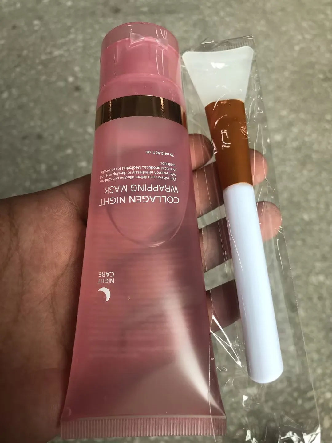 Collagen night face mask in 75ml bottle with application brush for evening skincare