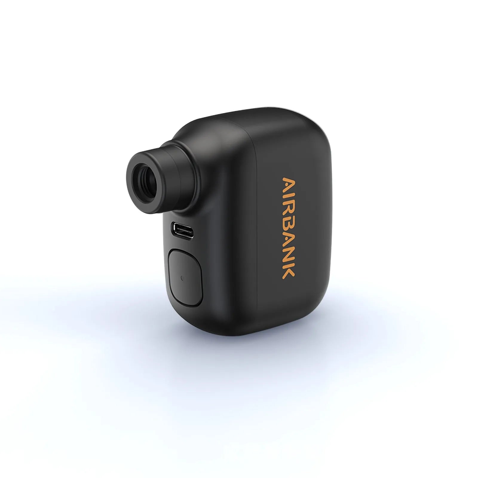 Black plastic USB-rechargeable electric bicycle tyre inflator pump with charging cable and waterproof bag