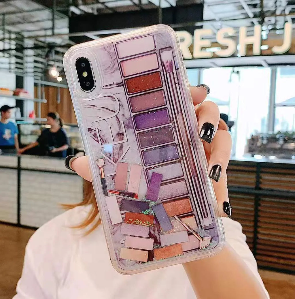 Quicksand phone case for iPhone, plastic back cover in pink or purple with moving effect