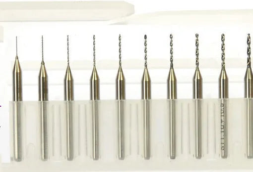 Set of imported tungsten steel micro-engraving bits for precision industrial machining on circuit boards and metal.