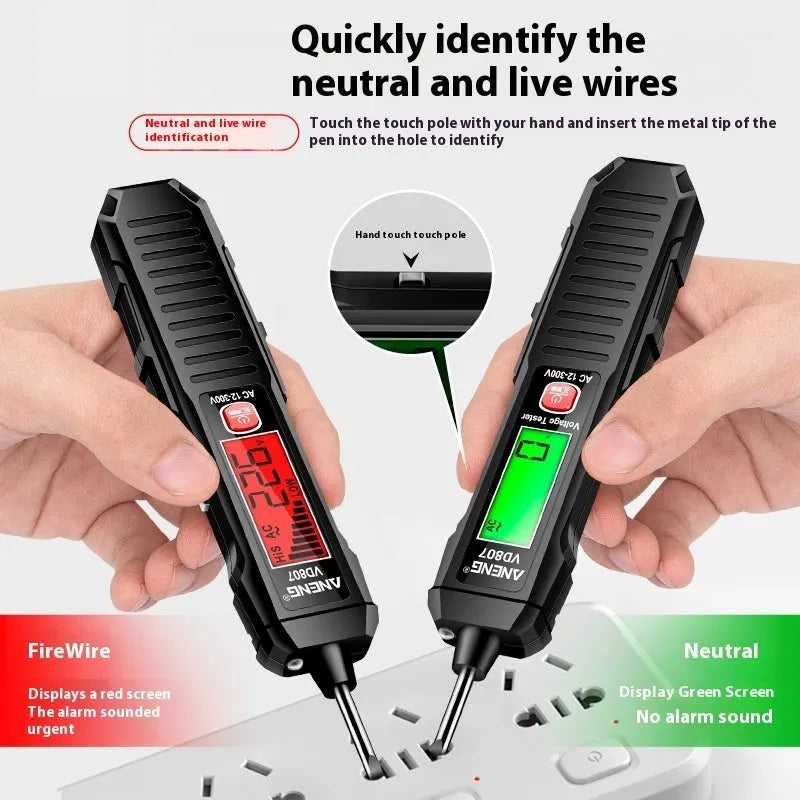 Black and red digital voltage testing pen with LCD display for electrical measurement