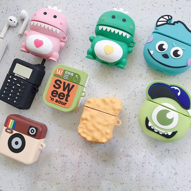 Cartoon animal silicone protective case for Apple AirPods 1 and 2 headphones in multiple colours