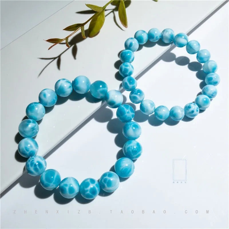 Blue natural crystal sea-pattern stone Bodhi bracelet with pearl decoration in Maillard style