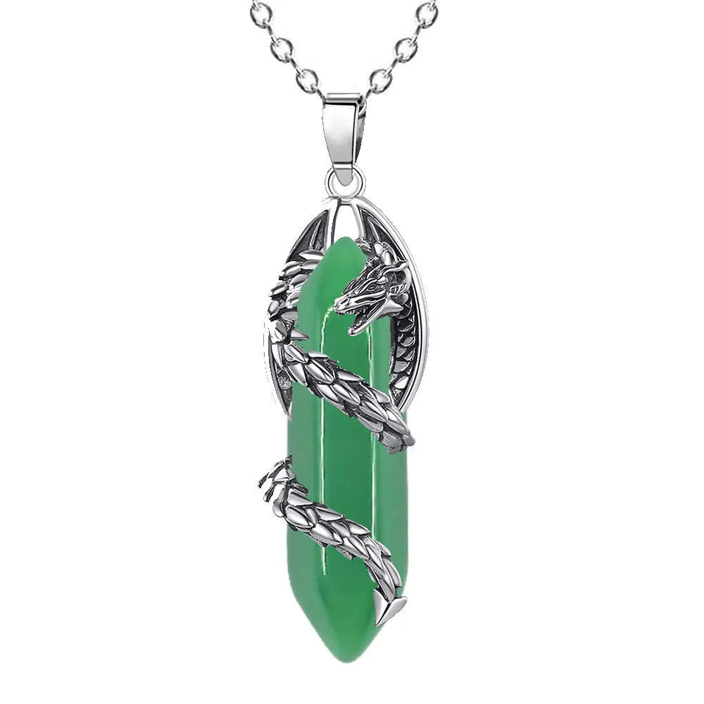 Crystal flying dragon pendant necklace with polished finish, available in multiple colours and chain, leather rope, or single pendant options.
