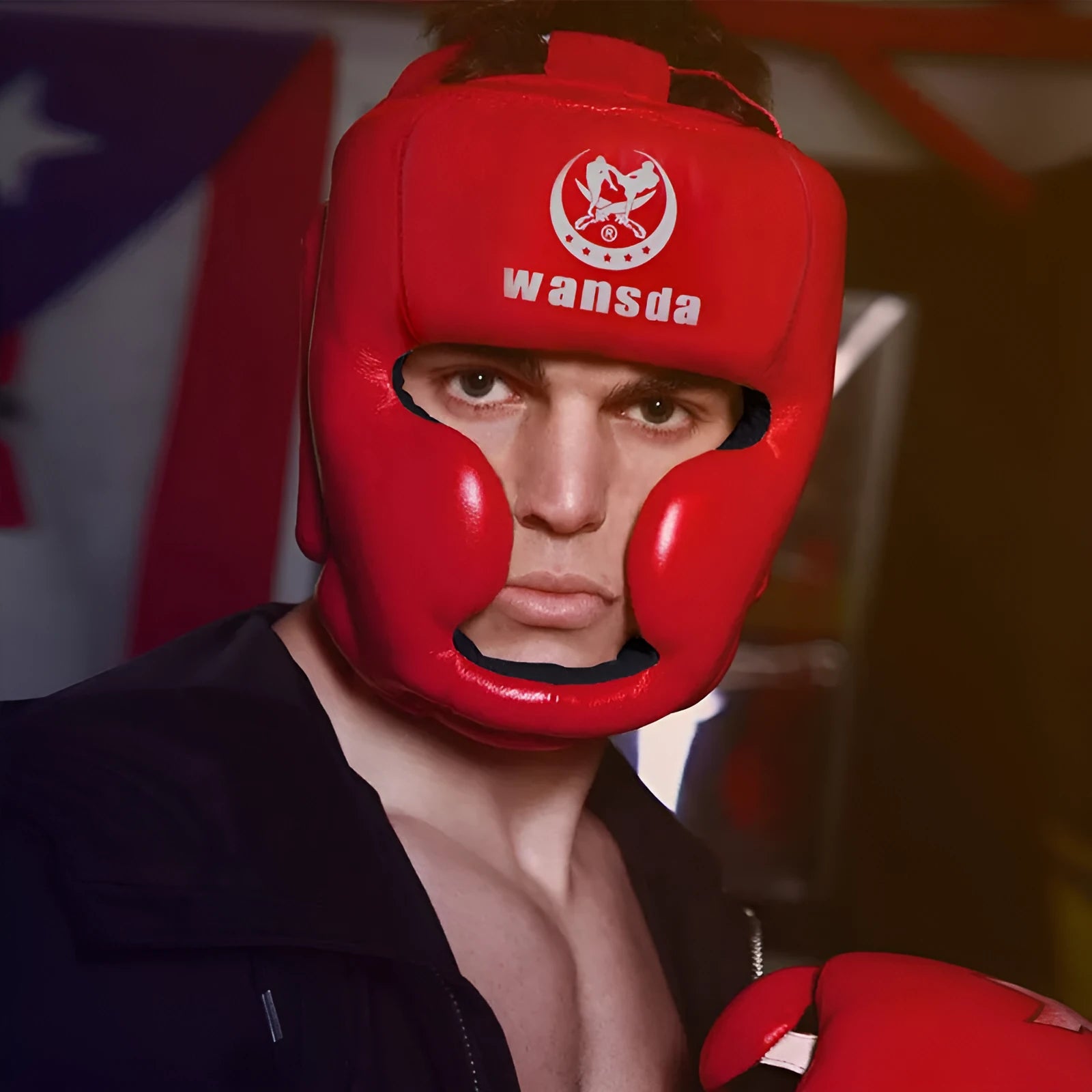 Taekwondo fighting headgear helmet in PU with one-size adult fit for boxing and martial arts