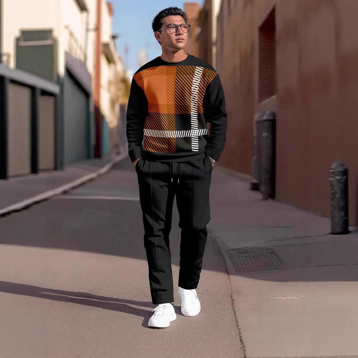 Men's 3D digital print sweatshirt and sweatpants set, long sleeve round neck, sizes S to 6XL