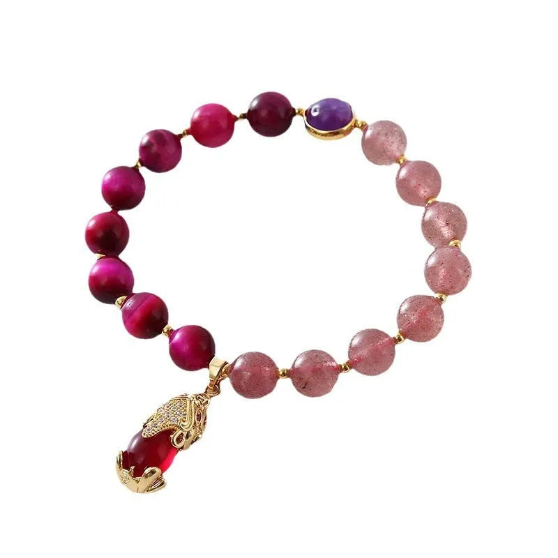 Strawberry crystal elastic bracelet for women with 18cm uniform size