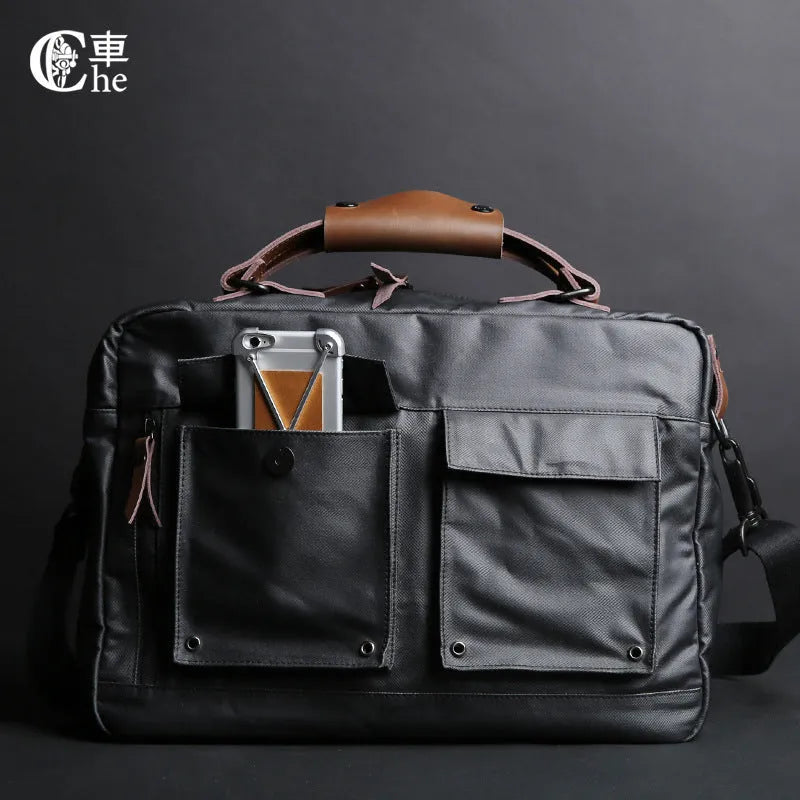 Dpark black men's shoulder bag for 14 or 15 inch laptops on a table