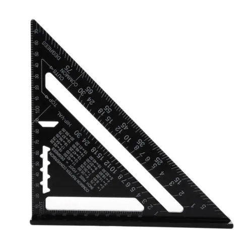 Black aluminium alloy triangle ruler square with 90 and 45 degree angles, 7 inch or 12 inch format