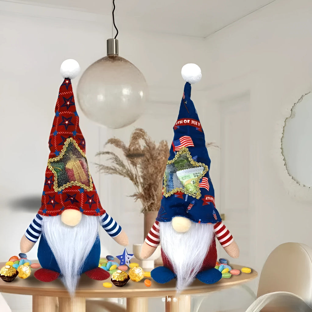 Cloth Rudolf reindeer and faceless baby doll Christmas ornaments, 32cm by 12cm.