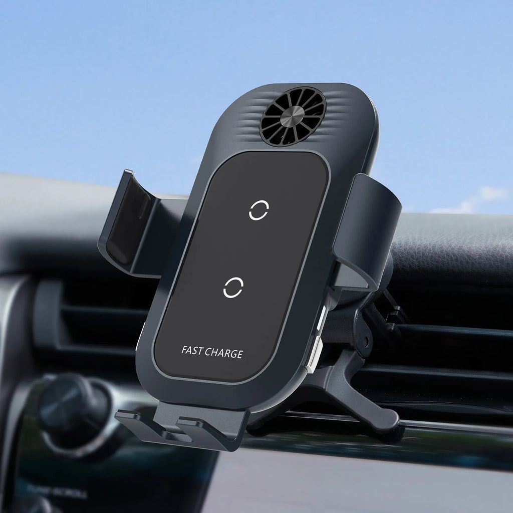 C35 colour car wireless charger phone holder mounted on air vent with Type-C cable