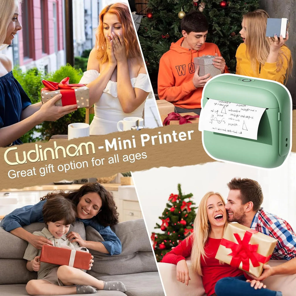 Portable Bluetooth thermal printer in beige, 85 x 35 x 80mm, for home label printing
