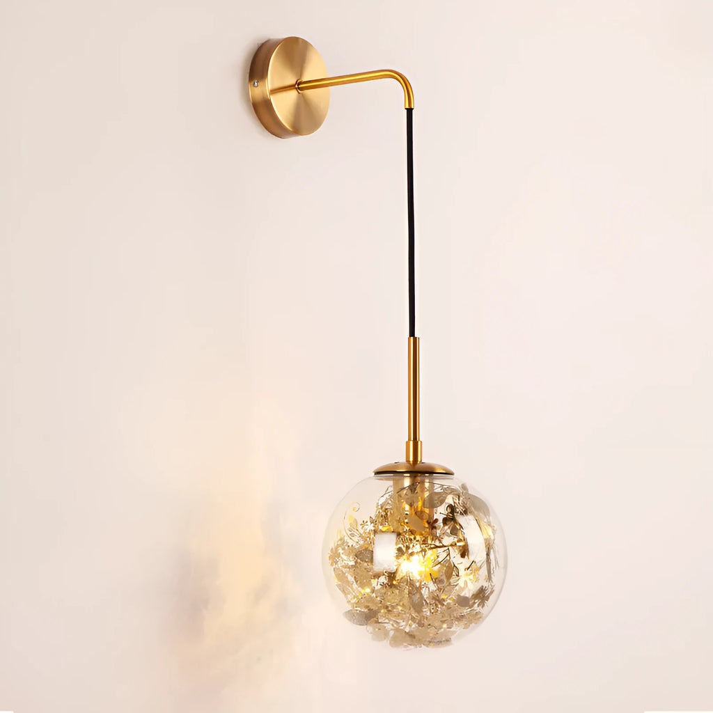 Modern glass wall lamp for bedrooms in golden flower finish with LED lighting