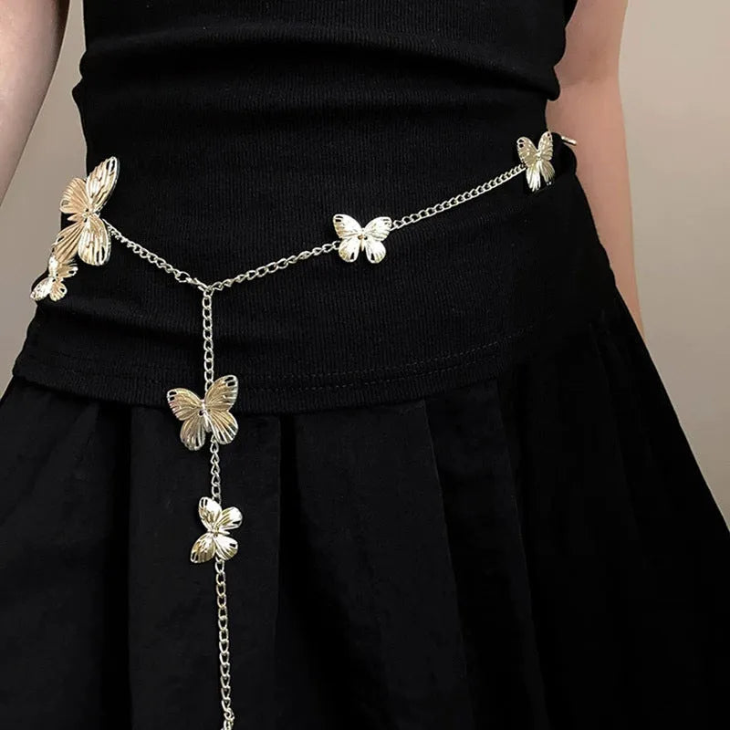 Golden butterfly waist chain belt for women with alloy metal construction