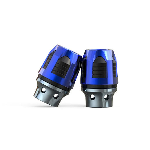 Pair of anodised aluminium alloy fork cups for electric car and motorcycle front axle.