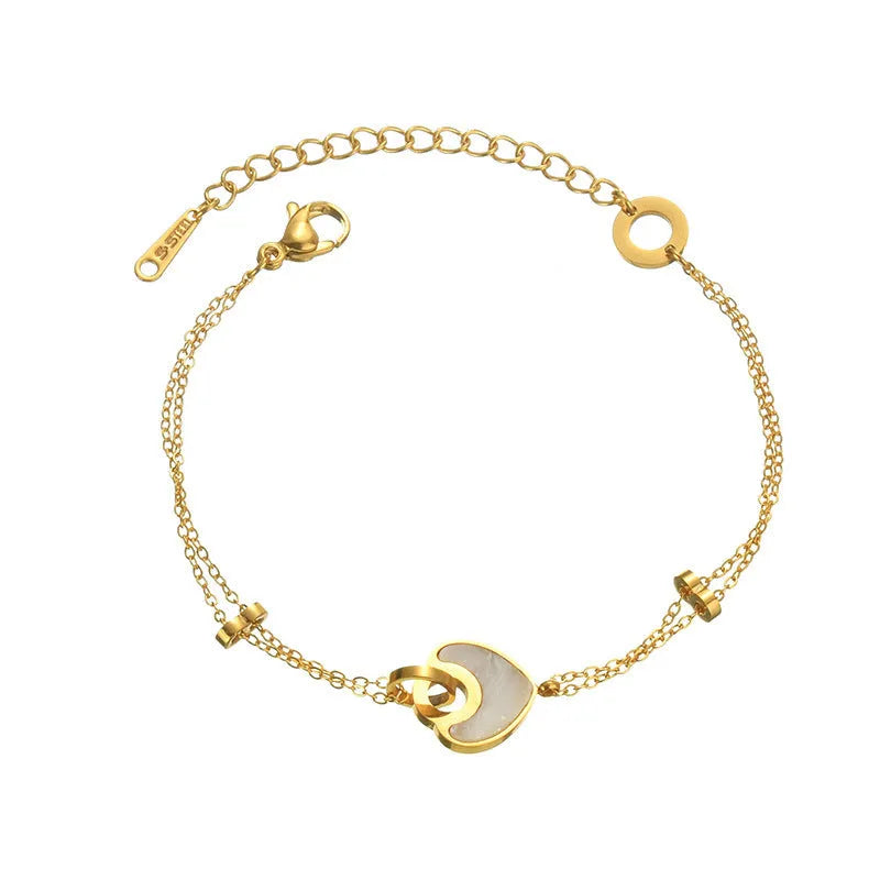 Women's stainless steel resin bracelet with double-layer heart design and electroplated finish