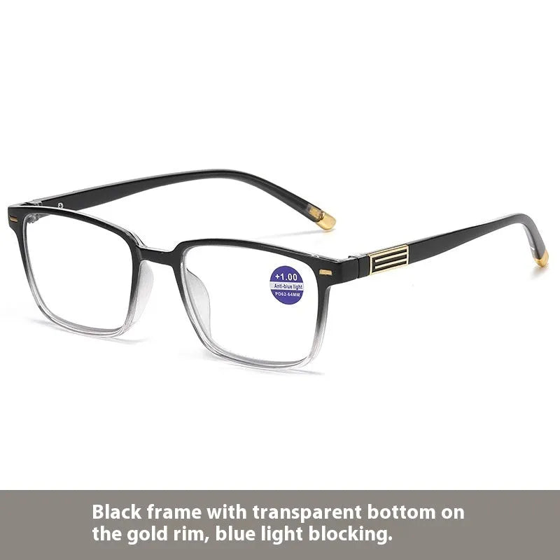 Anti blue light multifocal reading glasses with colour changing lenses in various frame colours