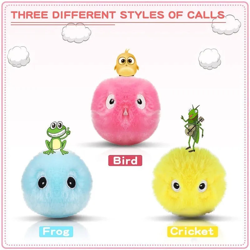 Colourful interactive cat toy ball with motion sensor and animal sounds, 55mm diameter